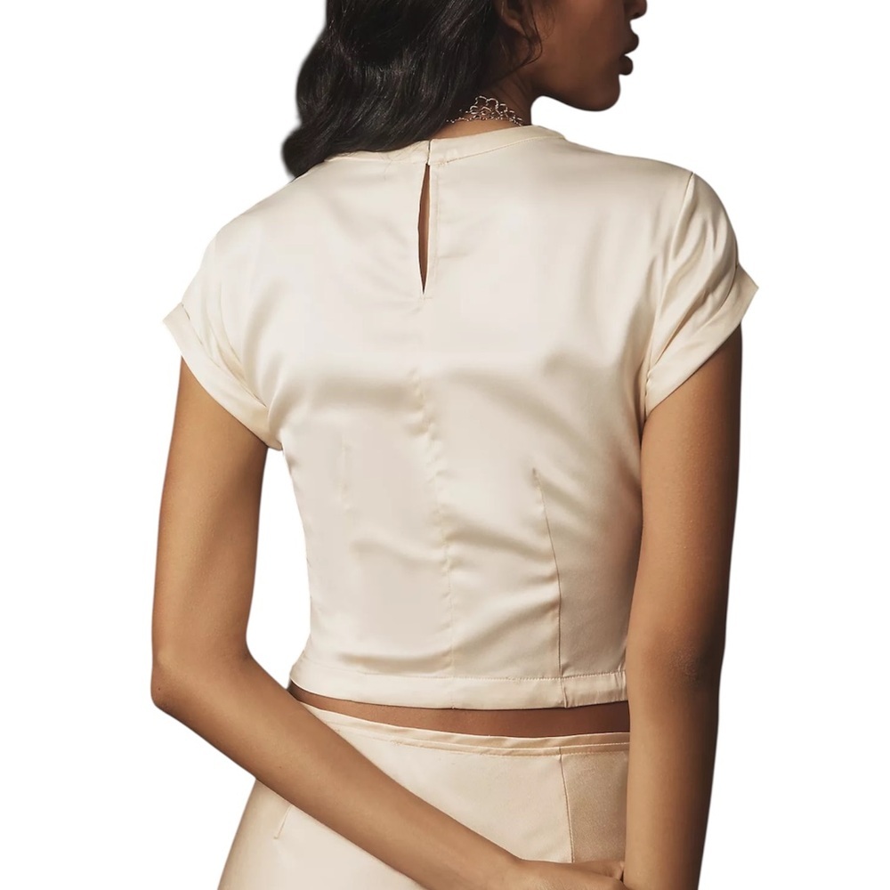 NWT By ANTHROPOLOGIE Cream Satin Baby Tee Blouse - Picture 3 of 16